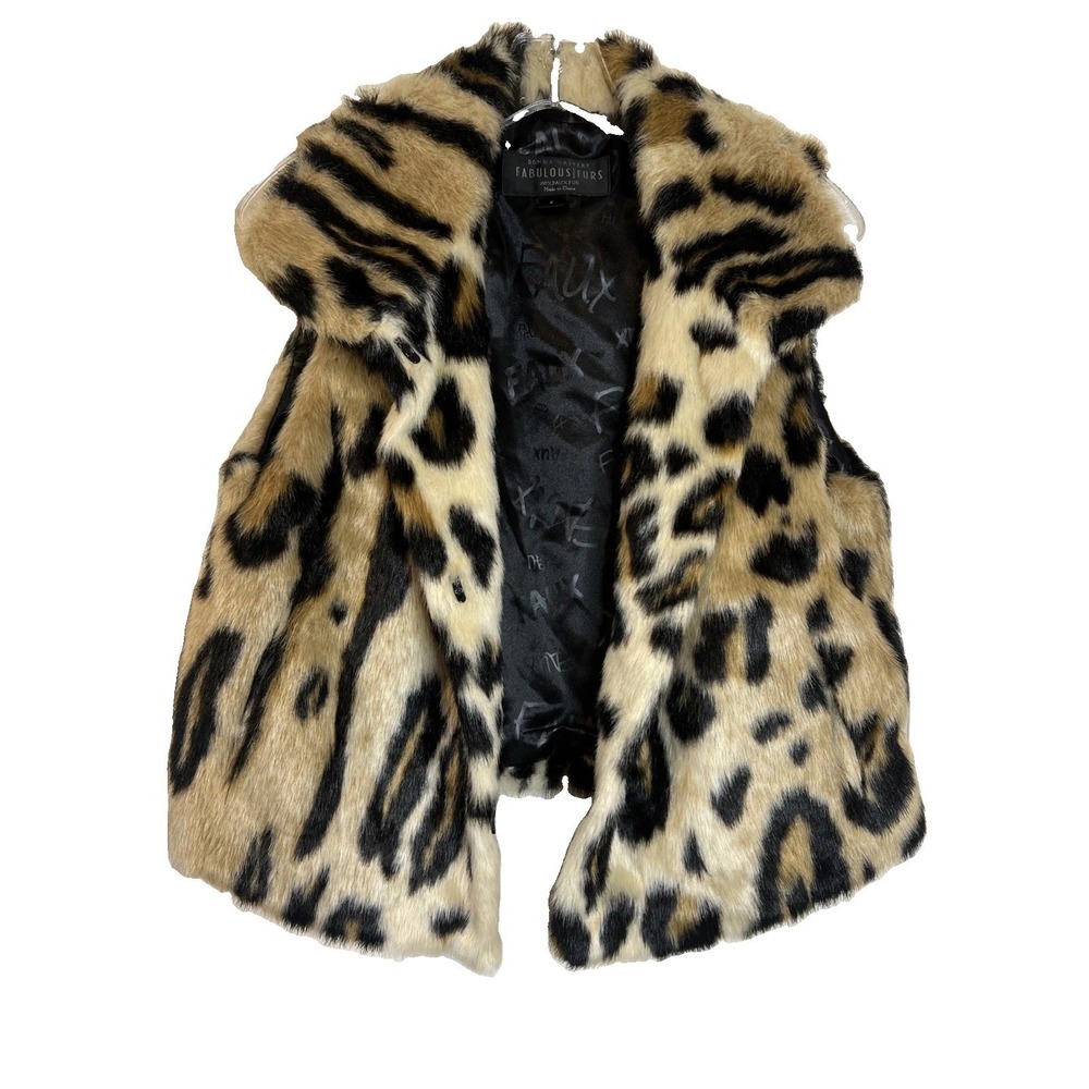Donna Salyers  Luxe Glam Hollywood Glam Leopard Print Faux Fur Vest Sz Small